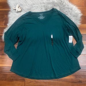 Torrid Womens Shirt Classic Fit Green V Neck Long Sleeve Size 4 New